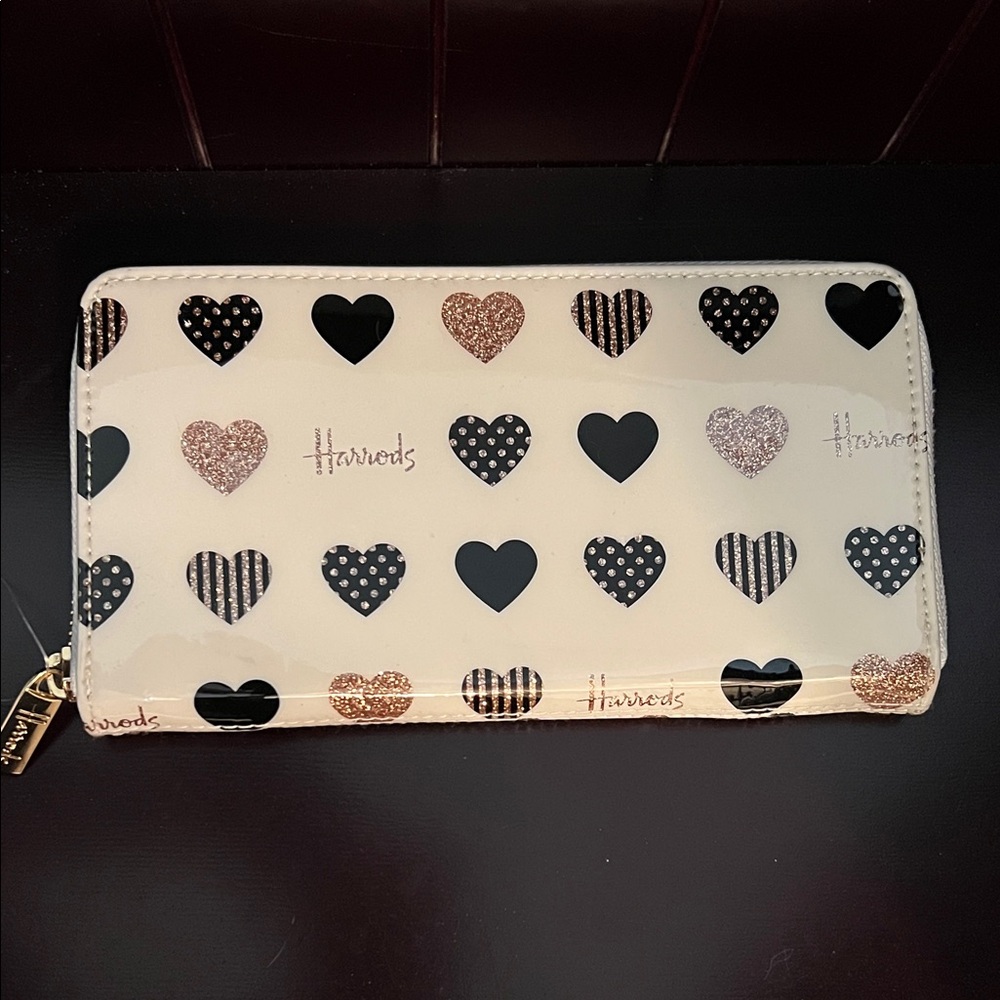 Harrods Glitter Hearts Long Wallet NWT